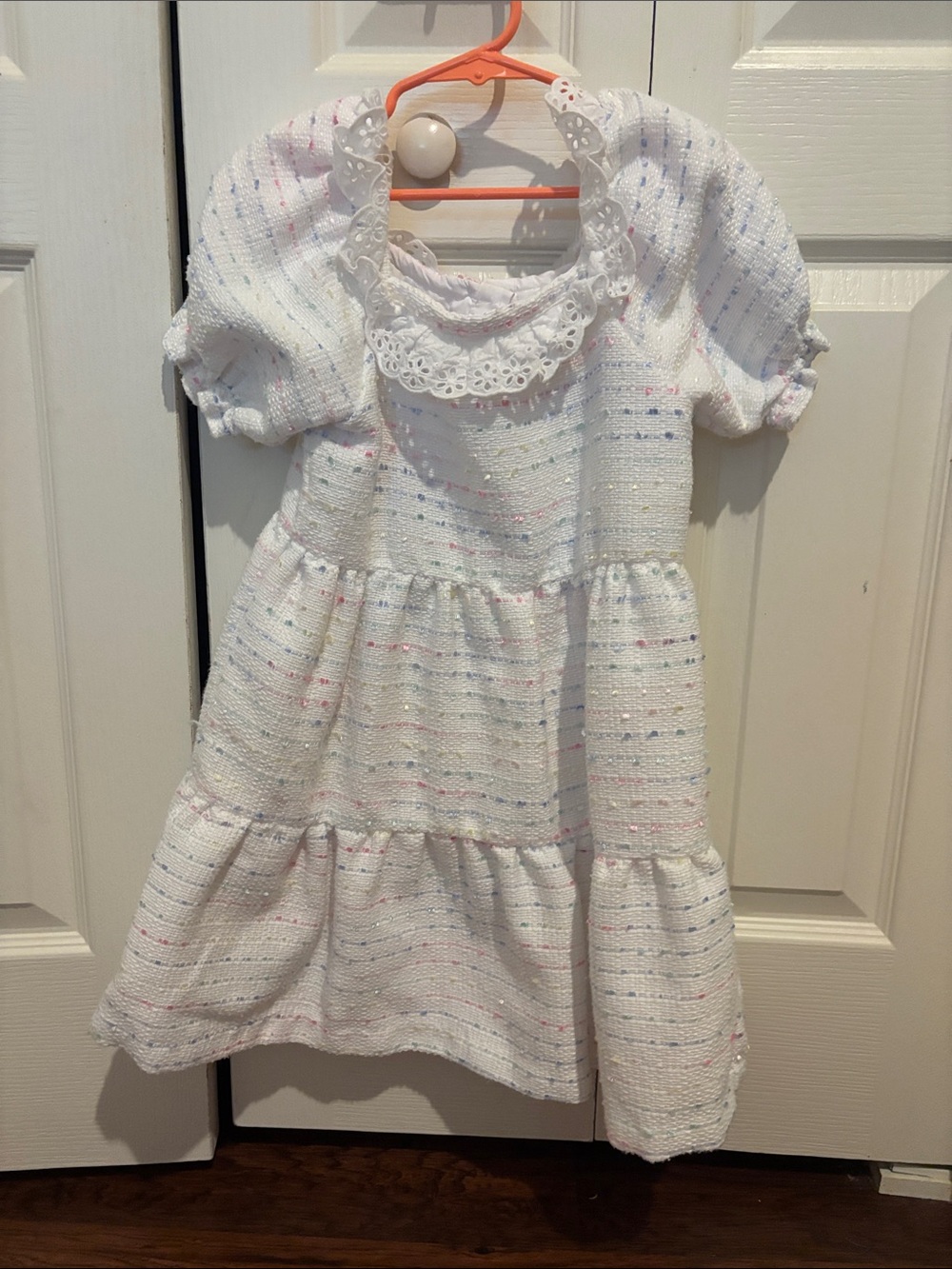 Janie and Jack White Eyelet Collar Tiered Dress with Pastel Speckles